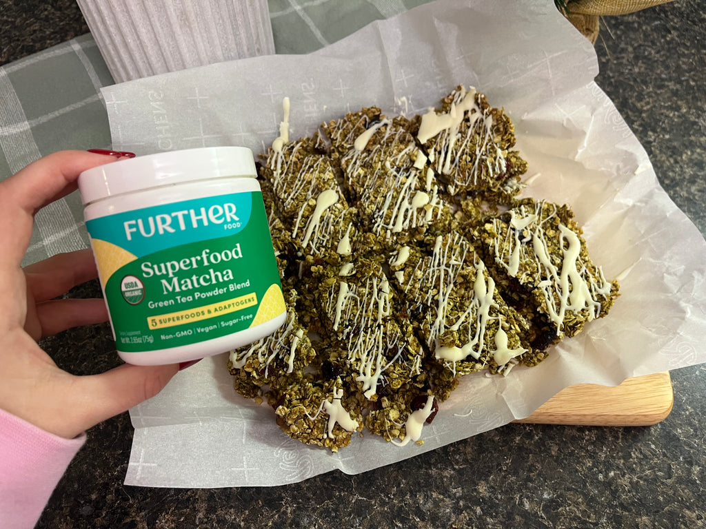 Image of Superfood Matcha Energy bars cut up in squares