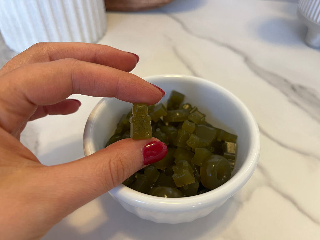 Gummies plus jars of Gelatin and SF Matcha