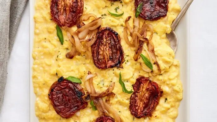 Soft-Scrambled-Eggs-With-Oven-Roasted-Tomatoes-and-Caramelized-Onions-Low-Carb-Dairy-Free Further Food