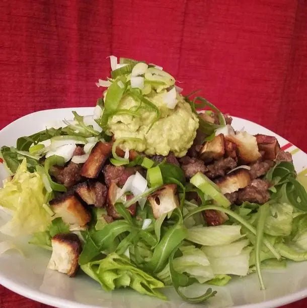 Weeknight-Sweet-Potato-Ground-Beef-Salad-with-Guacamole-AIP-Paleo Further Food